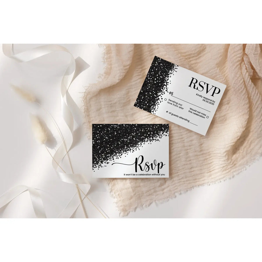 Personalized glam skull rsvp cards with envelopes 120lb cardstock double-sided custom printed - elegant black and white