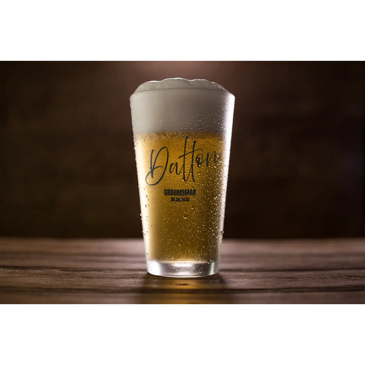 Personalized groomsman pint glass pack wedding date and name 16oz clear beer for gifts - mug