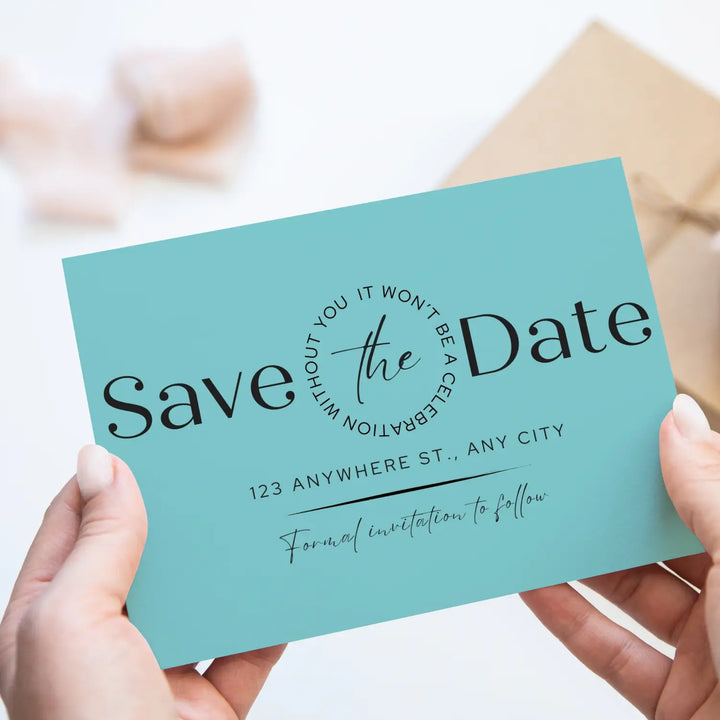 Custom Aqua and Orange Save the Date Cards - Personalized 4x6 Inch Invitations with Elegant Typography and White Envelopes - Perfect for Weddings, Birthdays, and Showers