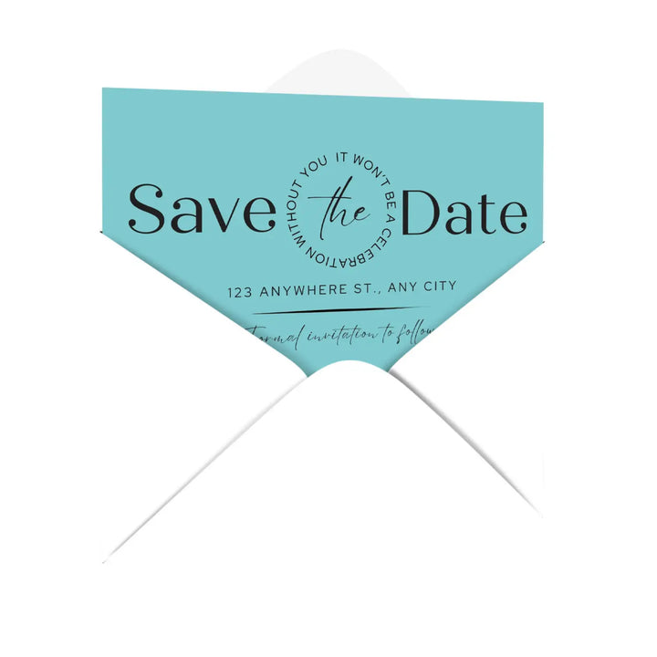 Custom Aqua and Orange Save the Date Cards - Personalized 4x6 Inch Invitations with Elegant Typography and White Envelopes - Perfect for Weddings, Birthdays, and Showers