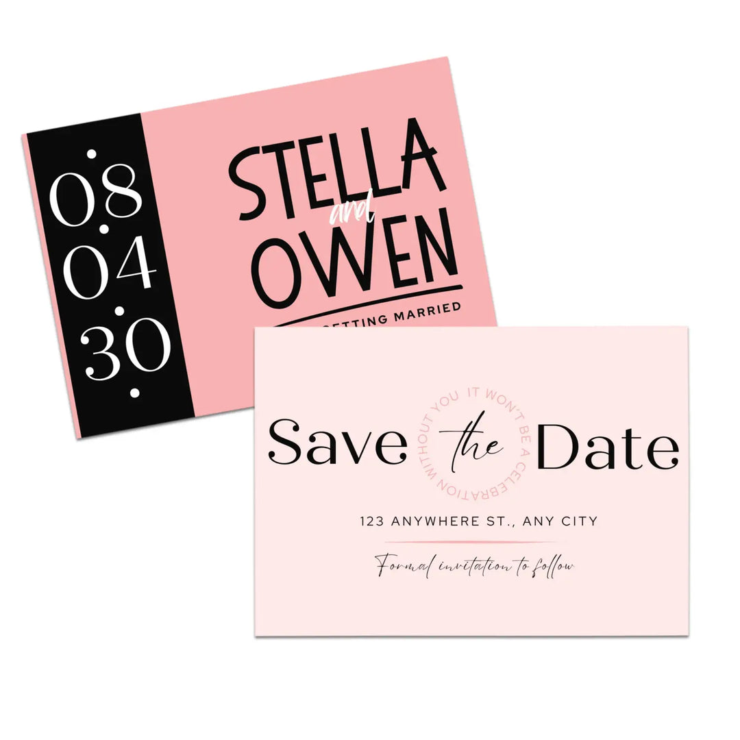 Custom Pink and White Save the Date Cards - Personalized 4x6 Inch Invitations with Elegant Typography and White Envelopes - Perfect for Weddings, Birthdays, and Showers