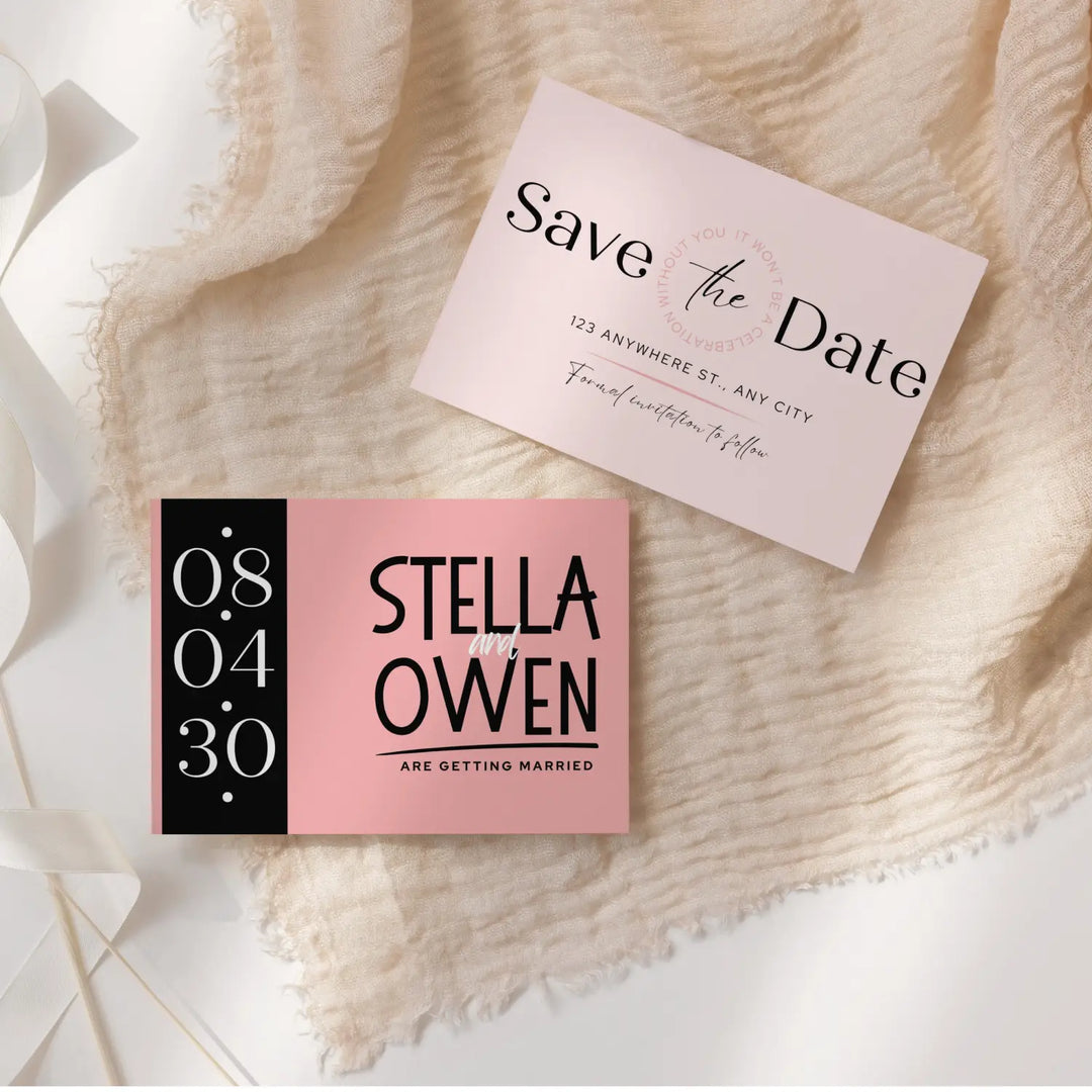 Custom Pink and White Save the Date Cards - Personalized 4x6 Inch Invitations with Elegant Typography and White Envelopes - Perfect for Weddings, Birthdays, and Showers