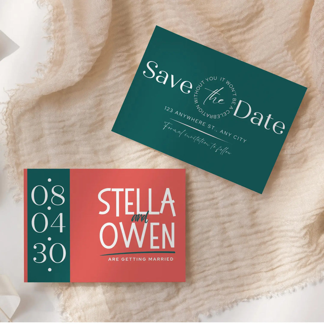 Custom Enchanted Green and Ruby Save the Date Cards - Personalized 4x6 Inch Invitations with Elegant Typography and White Envelopes - Perfect for Weddings, Birthdays, and Showers