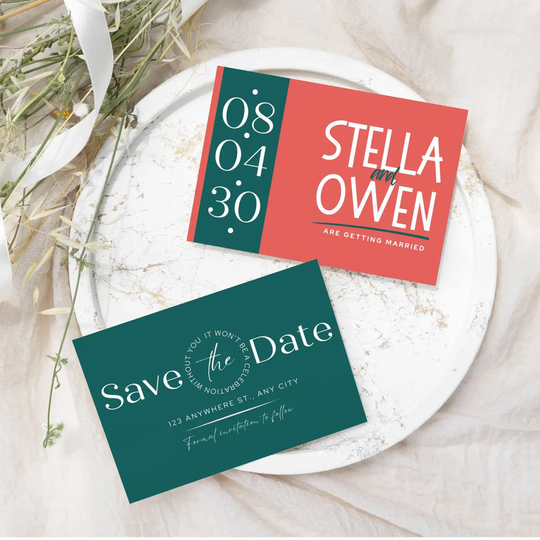 Custom Enchanted Green and Ruby Save the Date Cards - Personalized 4x6 Inch Invitations with Elegant Typography and White Envelopes - Perfect for Weddings, Birthdays, and Showers