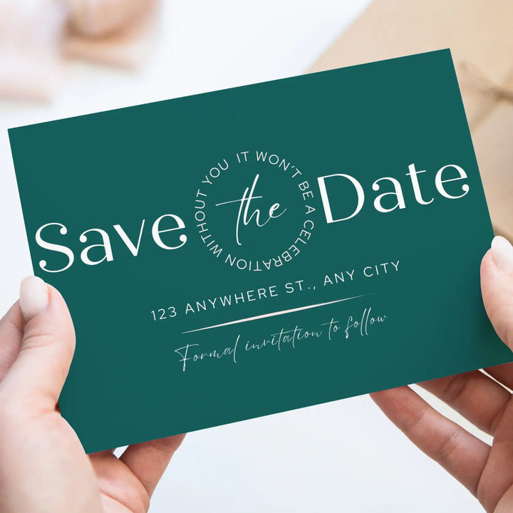 Custom Enchanted Green and Ruby Save the Date Cards - Personalized 4x6 Inch Invitations with Elegant Typography and White Envelopes - Perfect for Weddings, Birthdays, and Showers