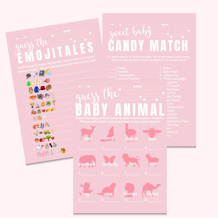 Pink baby shower games bundle – instant download printable activities couples fun digital game diy party pack modern
