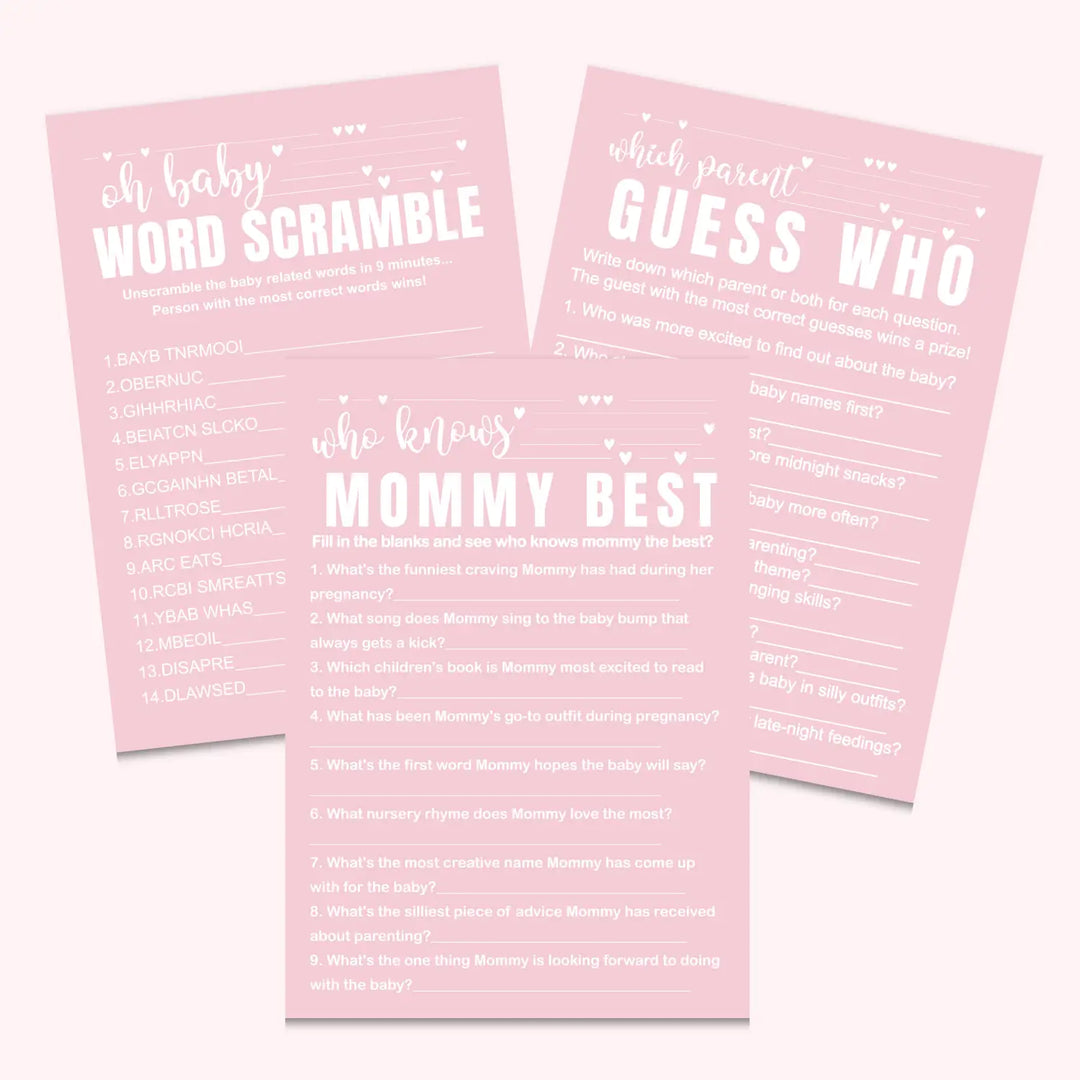 Pink baby shower games bundle – instant download printable activities couples fun digital game diy party pack modern
