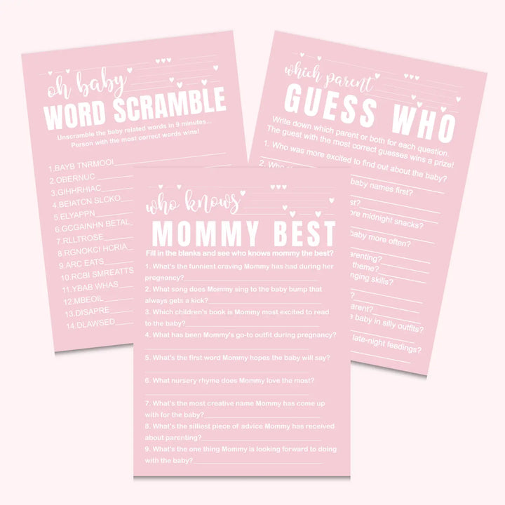 Pink baby shower games bundle – instant download printable activities couples fun digital game diy party pack modern