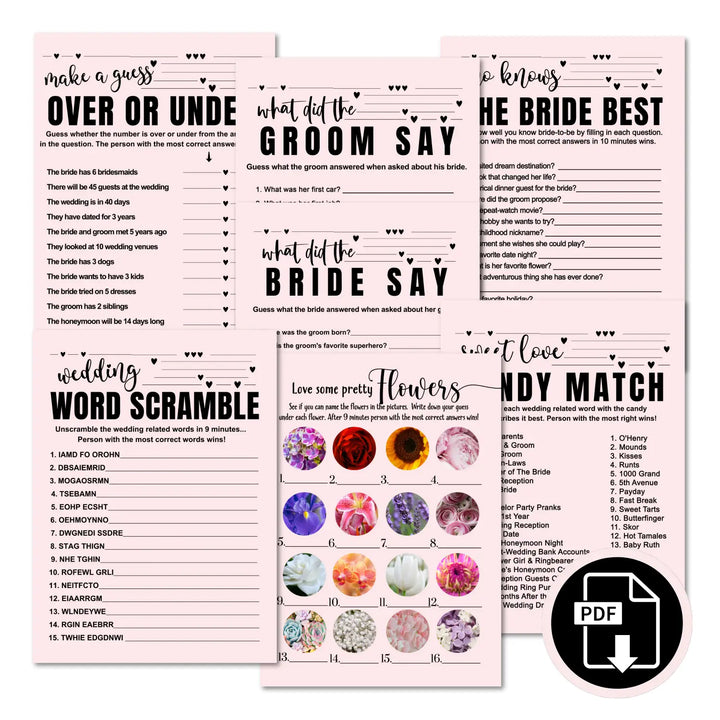 Pink and black bridal shower game instant download modern simple digital printable fun for wedding celebrations pdf