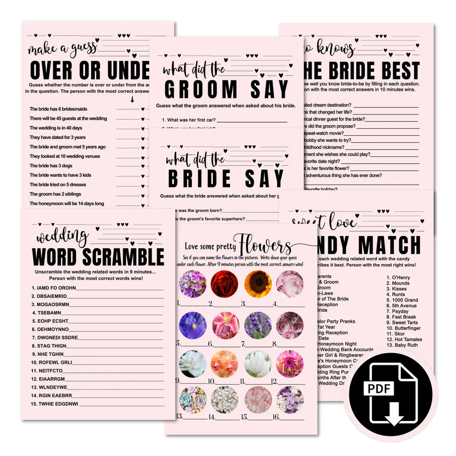 Pink and black bridal shower game instant download modern simple digital printable fun for wedding celebrations pdf