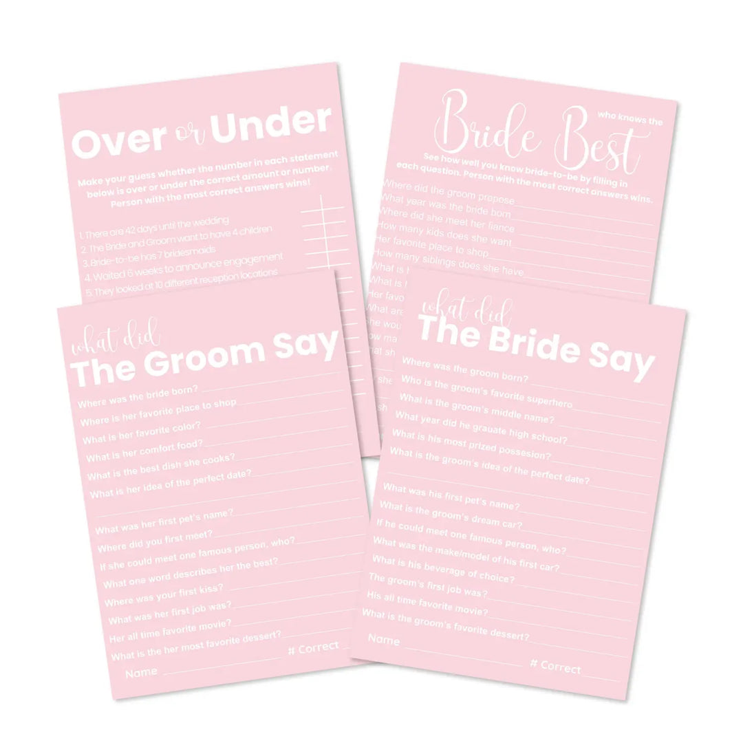 Pink bliss bridal shower game bundle - instant download of 4 fun wedding games - party