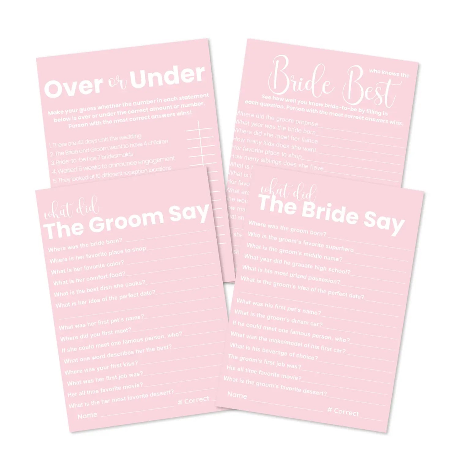 Pink bliss bridal shower game bundle - instant download of 4 fun wedding games - party