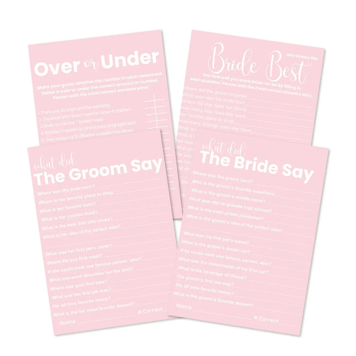 Pink bliss bridal shower game bundle - instant download of 4 fun wedding games - party