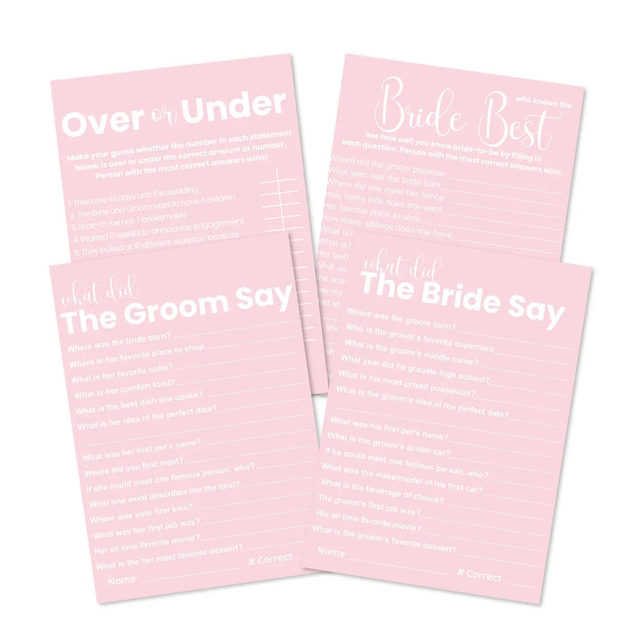 Pink bliss bridal shower game bundle - instant download of 4 fun wedding games - party