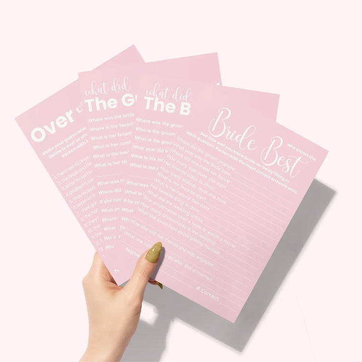 Pink bliss bridal shower game bundle - instant download of 4 fun wedding games - party
