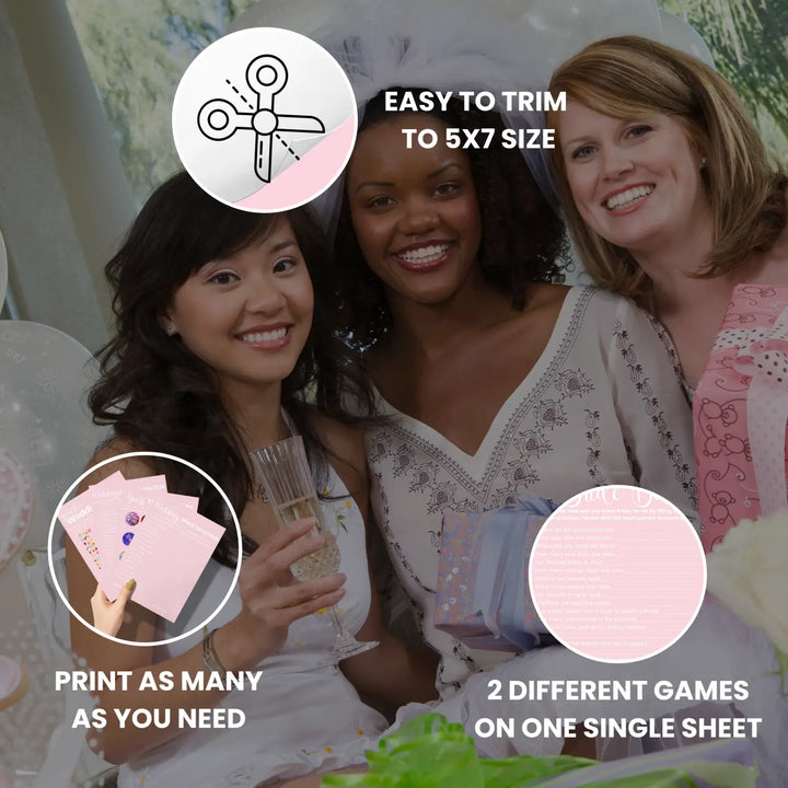 Pink bliss bridal shower game bundle - instant download of 4 fun wedding games - party