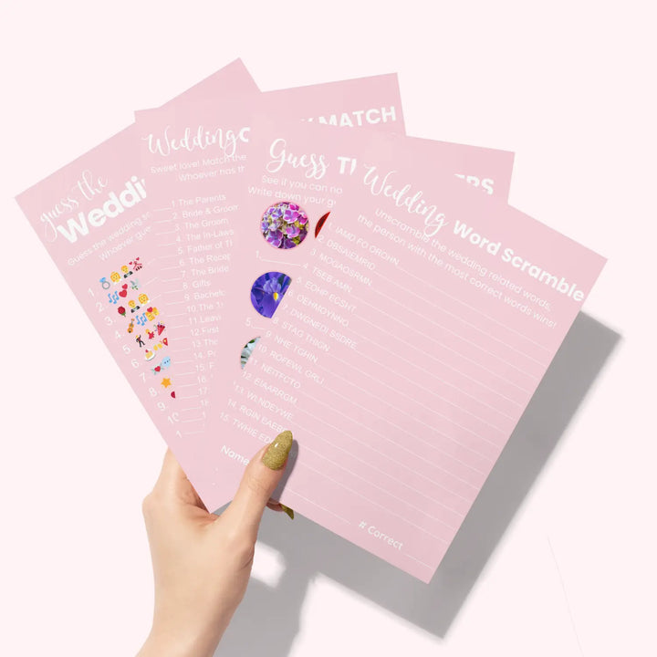 Pink bliss bridal shower game bundle - instant download of 4 fun wedding games with answer keys - party