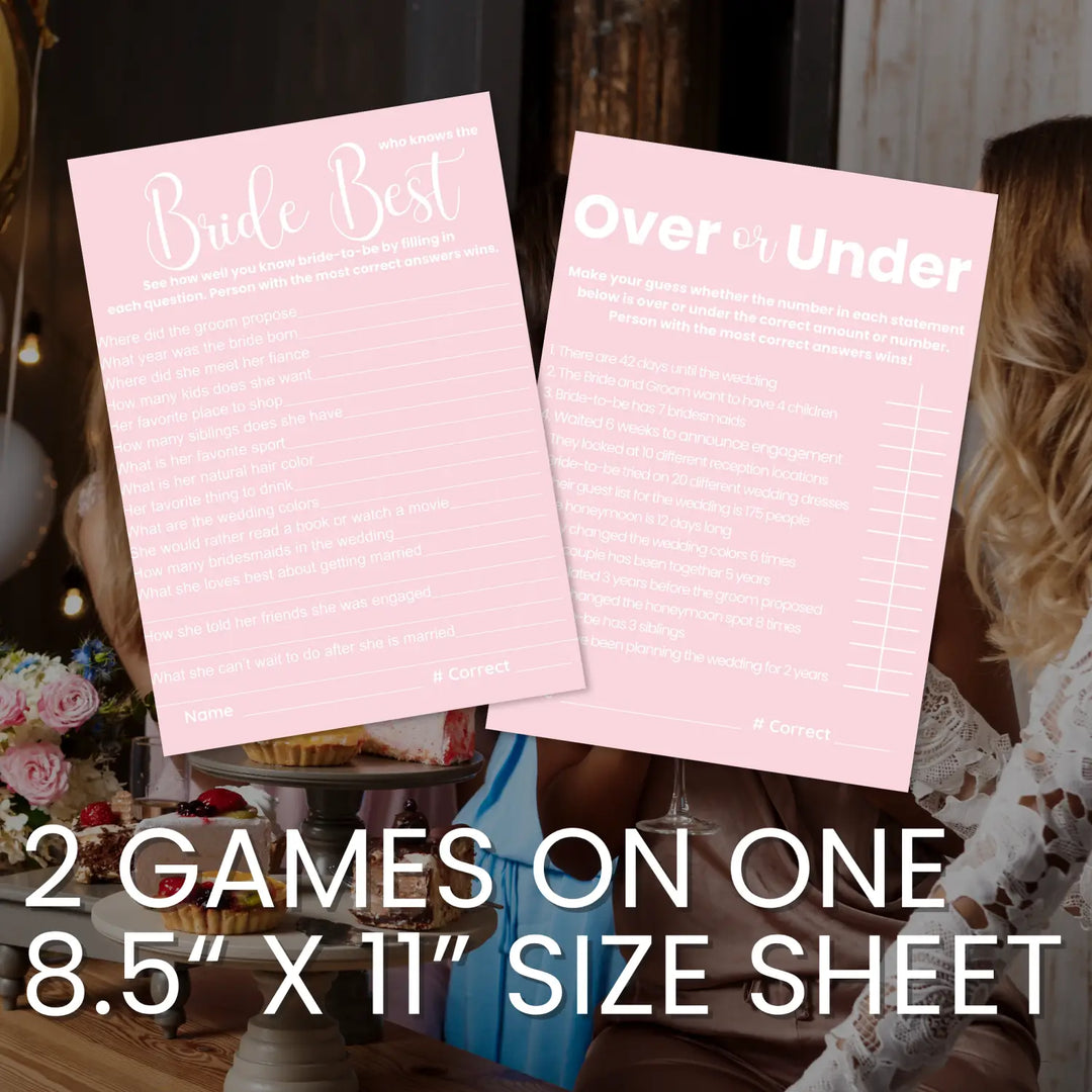 Pink bliss bridal shower game bundle - instant download of 4 fun wedding games - party