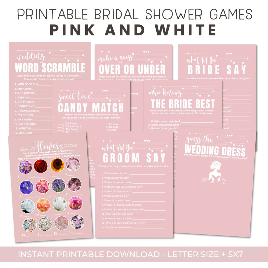 Pink bridal shower game instant download modern simple hued diy instantly printable fun for wedding celebrations pdf