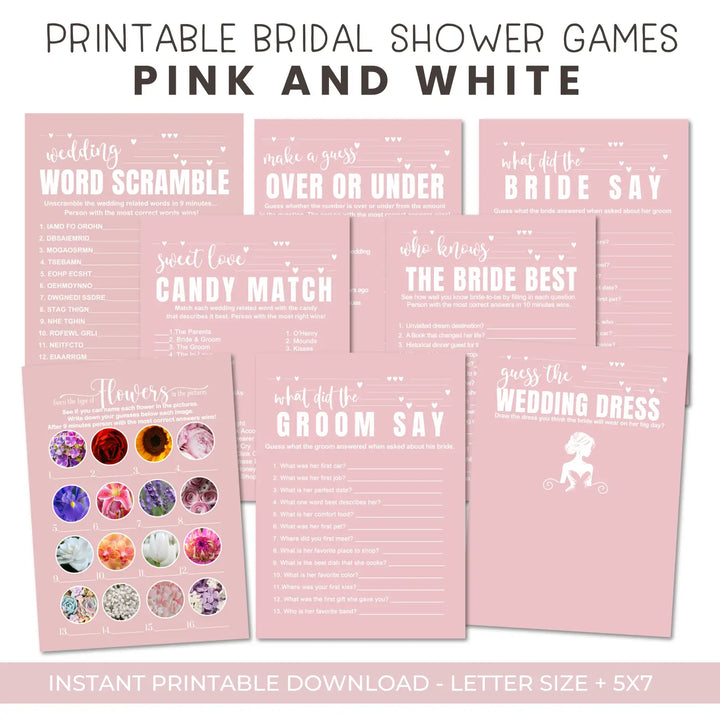 Pink bridal shower game instant download modern simple hued diy instantly printable fun for wedding celebrations pdf