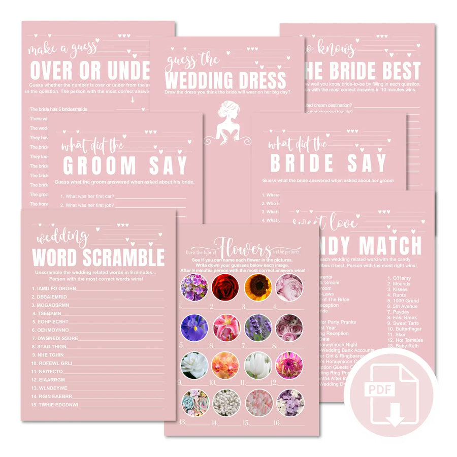 Pink bridal shower game instant download modern simple hued diy instantly printable fun for wedding celebrations pdf