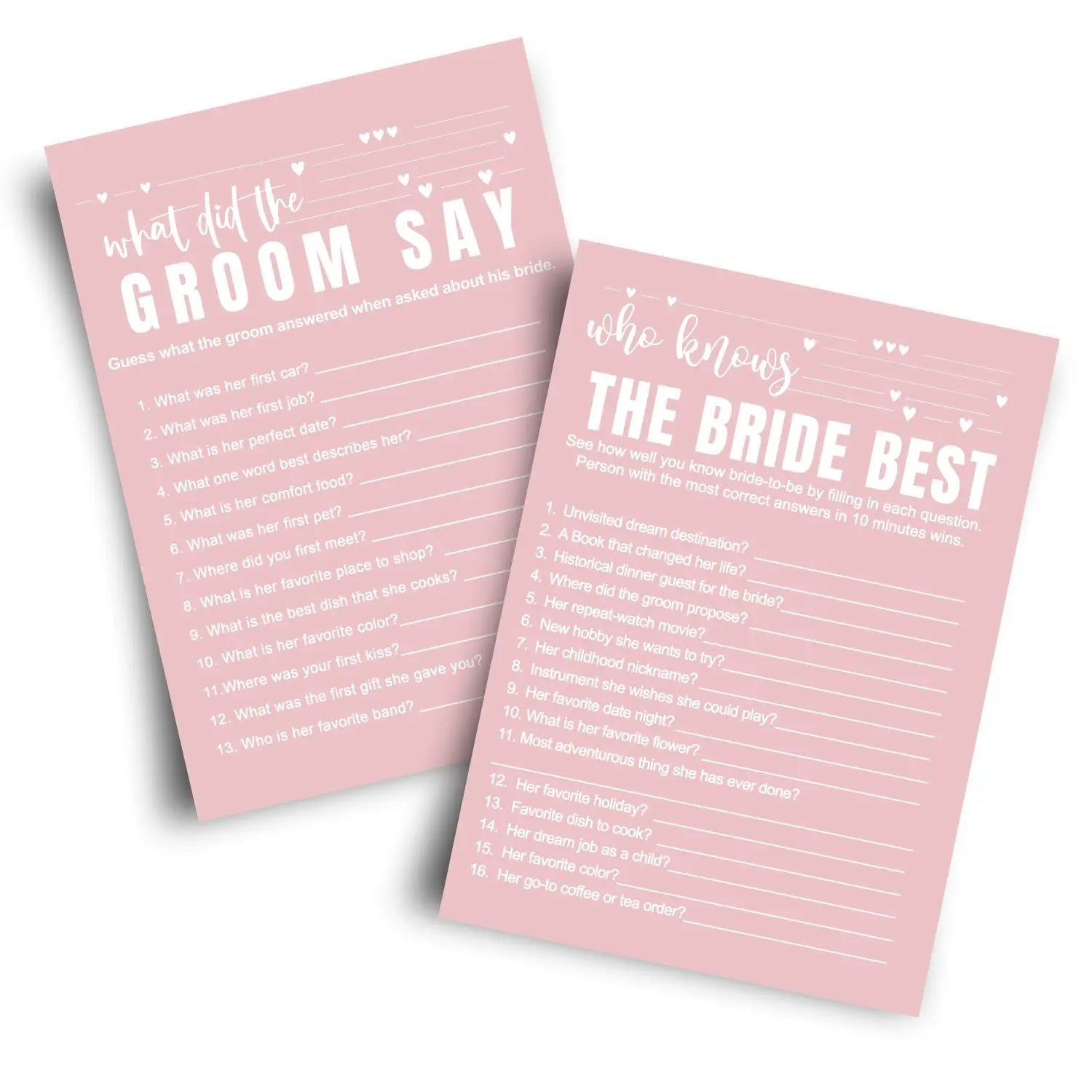 Pink bridal shower games - 25 cards - what did the groom say & who knows bride best wedding activity - engagement