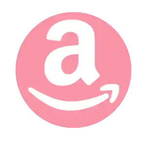 Pink circular Amazon logo with white lowercase ’a’ and smile design.