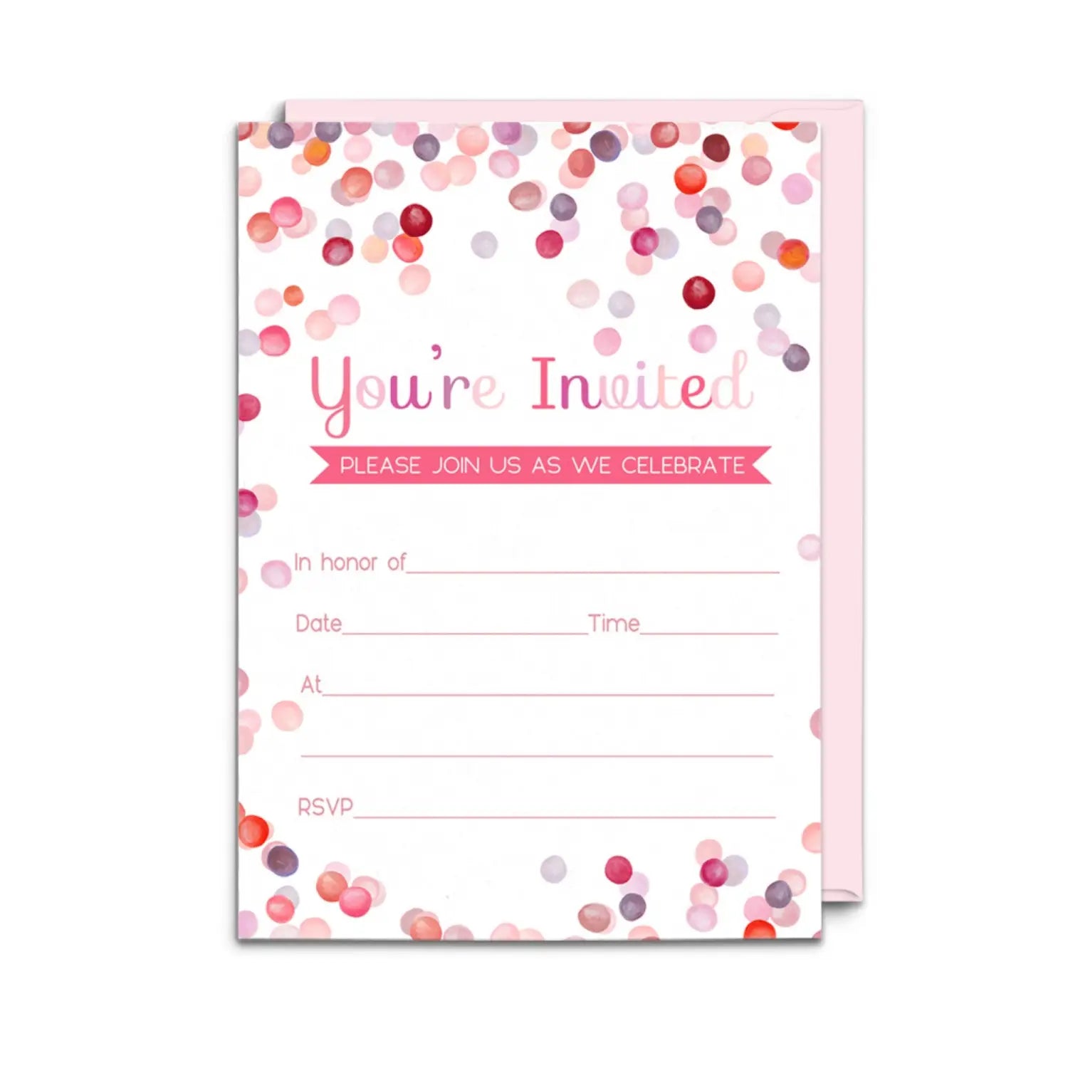 Pink confetti invitations with envelopes (15 pack)