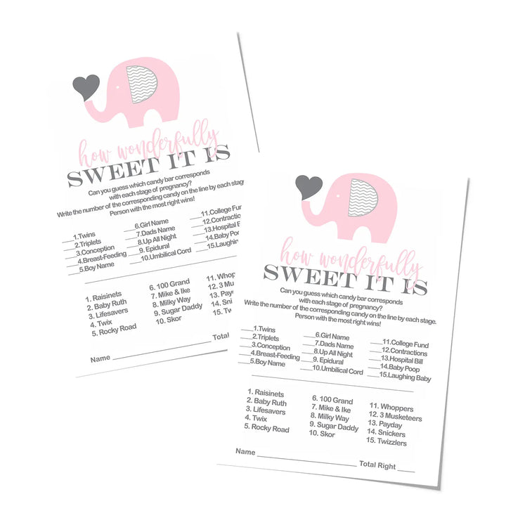 Pink Elephant Baby Shower Candy Match Game - 25 Cards for Girl’s Sprinkle - Princess Jungle Theme - Paper Clever Party