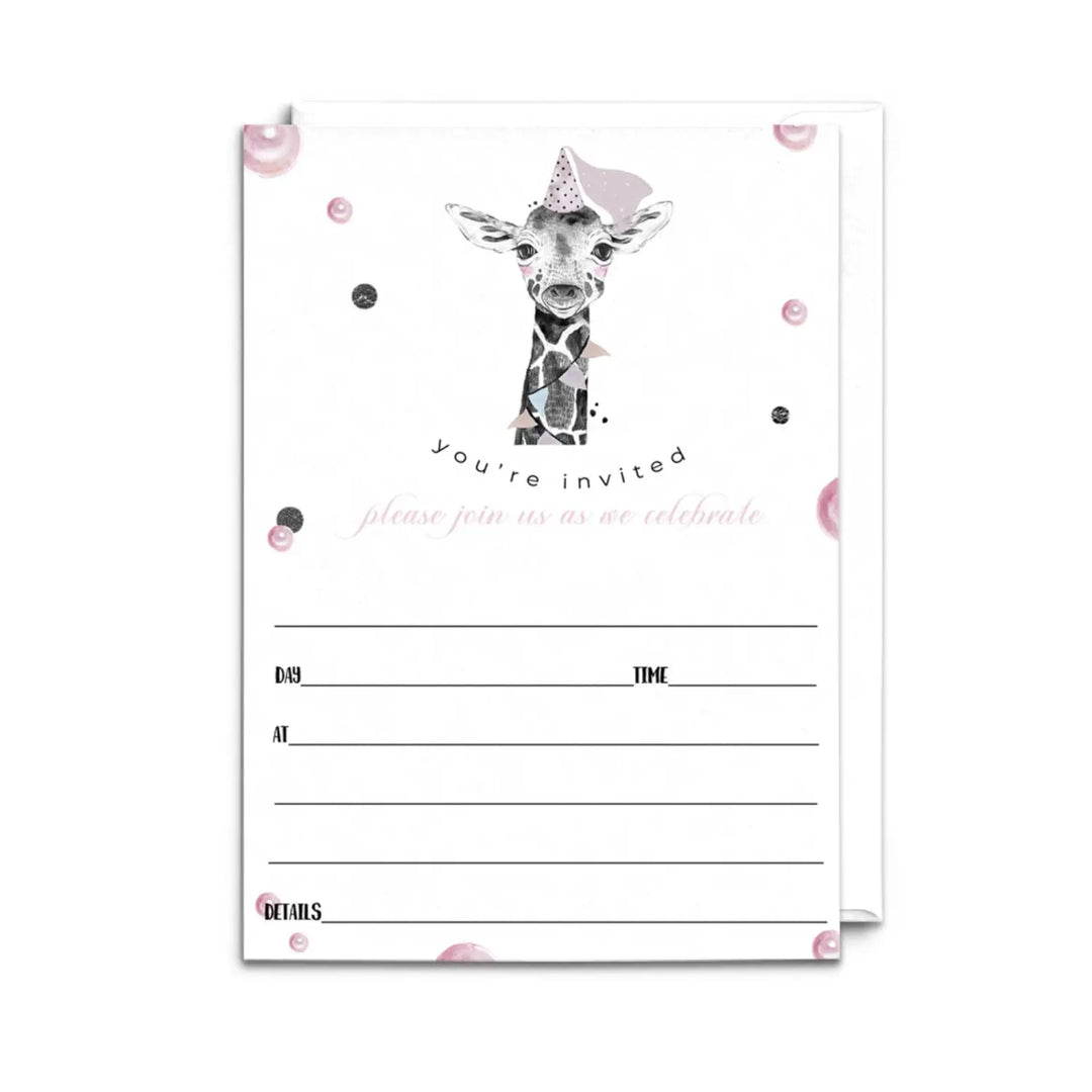 Pink giraffe birthday invitations with envelopes 25 pack 5x7 blank party invites for girls