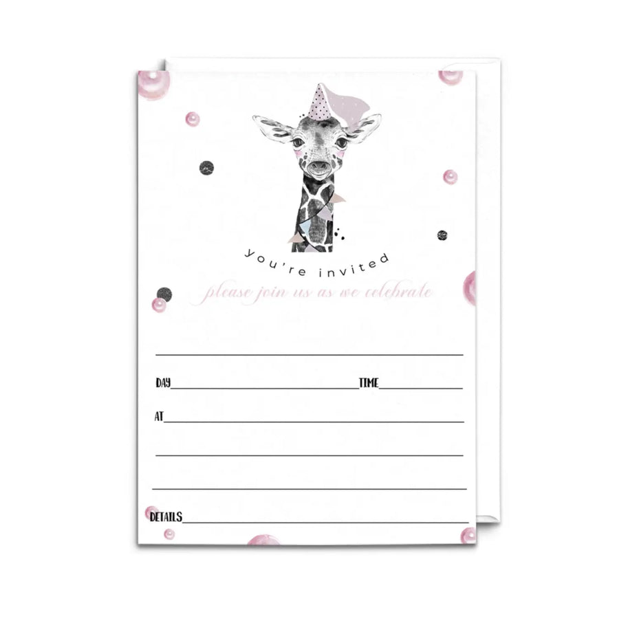 Pink giraffe birthday invitations with envelopes 25 pack 5x7 blank party invites for girls