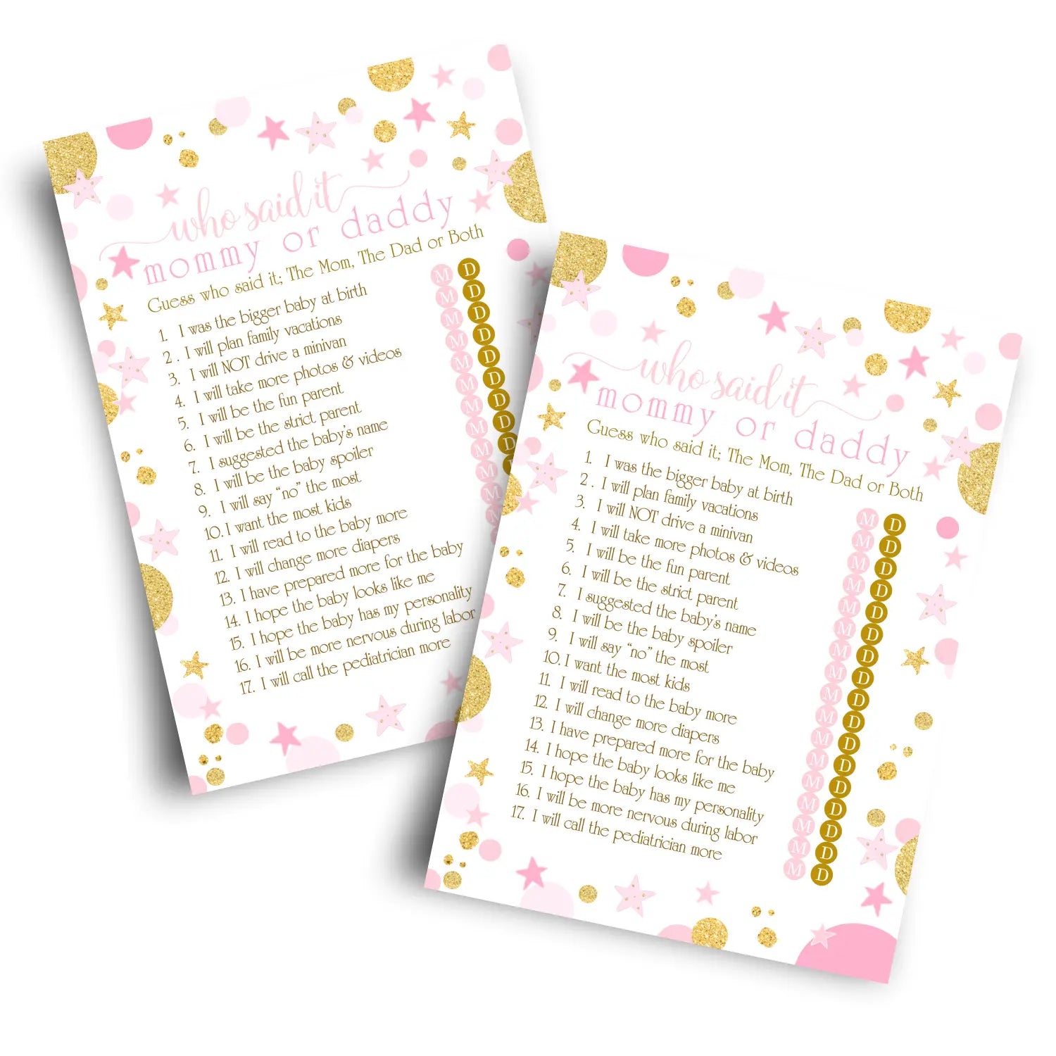 Pink and gold baby shower game mommy or daddy - 25 pack guess who activity cards twinkle little star princess themed