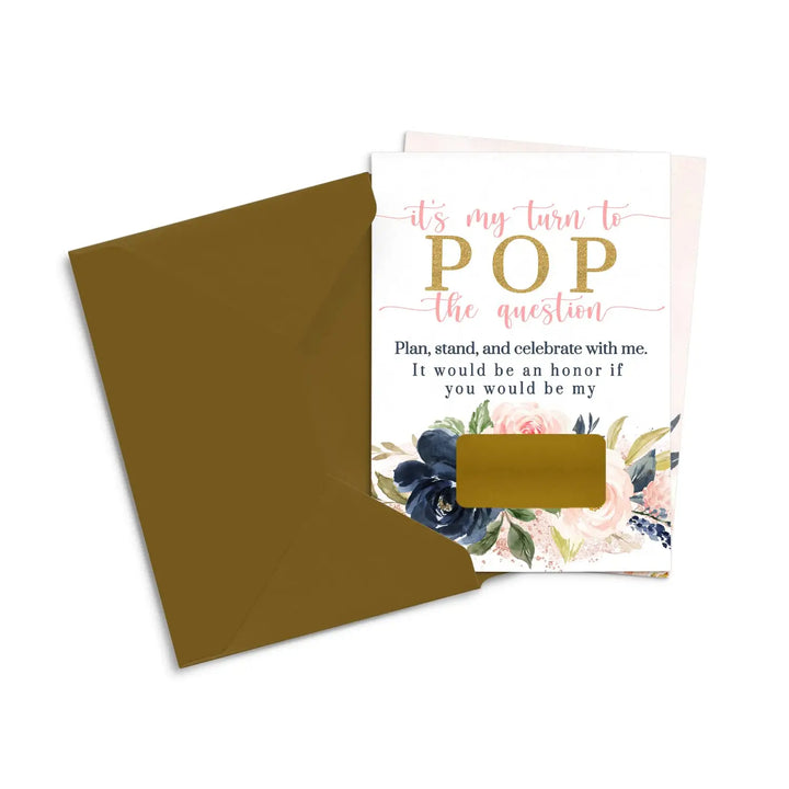 Pink and Gold Floral ‘Pop the Question’ Bridesmaid Cards (12-Pack) - Paper Clever Party