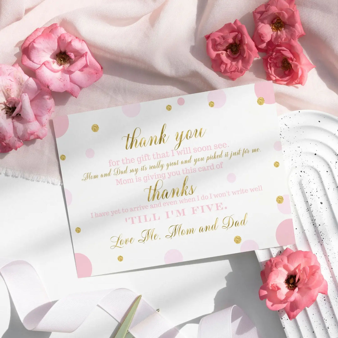 Pink and Gold Girls Baby Shower Thank You Cards - 15 Pack Luxurious Notecards, 4x6 - Paper Clever Party