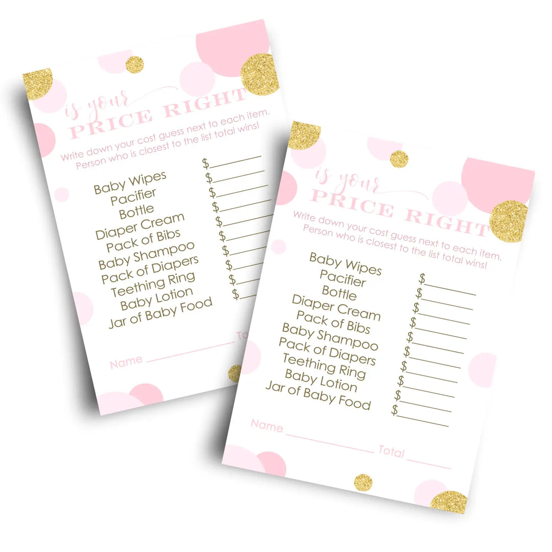 Pink and gold guess the price baby shower games – 25 guests modern princess themed activities for girls twinkle little