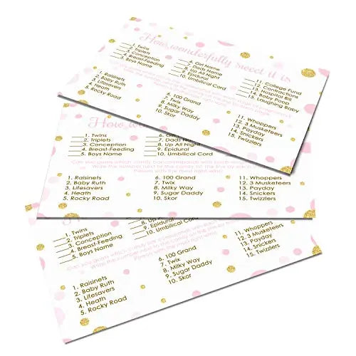 Pink & Gold Princess Baby Shower Candy Match - 25 Cards with Twinkle Little Star Design - Girls Sprinkle Activity - Paper Clever Party