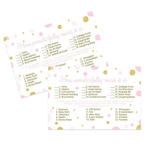 Pink & Gold Princess Baby Shower Candy Match - 25 Cards with Twinkle Little Star Design - Girls Sprinkle Activity - Paper Clever Party