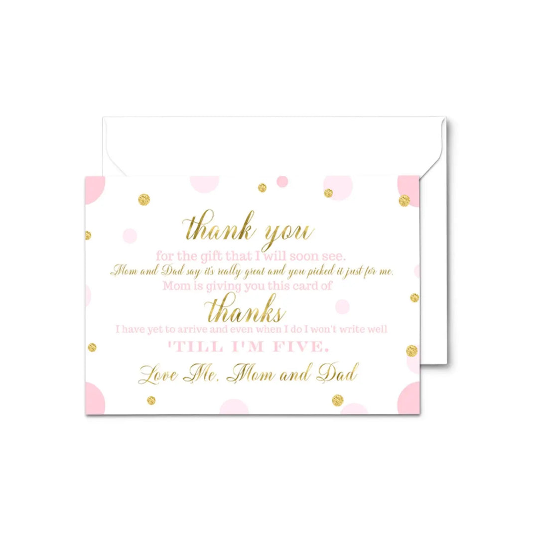 Pink and Gold Thank You Cards for Baby Girl Shower – Personalized Notecards (Pack of 25) - Paper Clever Party