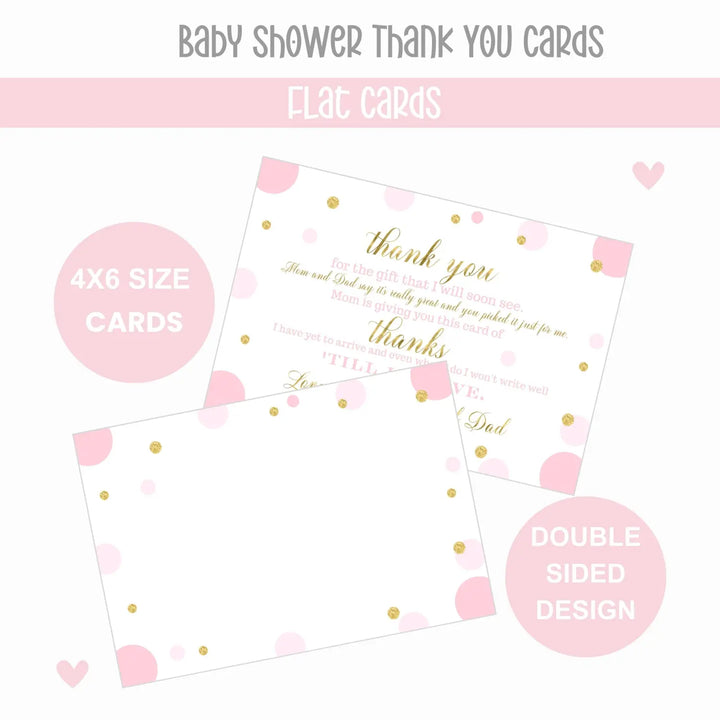 Pink and Gold Thank You Cards for Baby Girl Shower – Personalized Notecards (Pack of 25) - Paper Clever Party