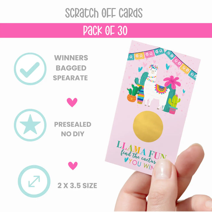 Pink Llama Fiesta Scratch Off Game (30 Pack) - Girls Baby Shower, Cute Animal Birthday, Prize Drawings - Paper Clever Party