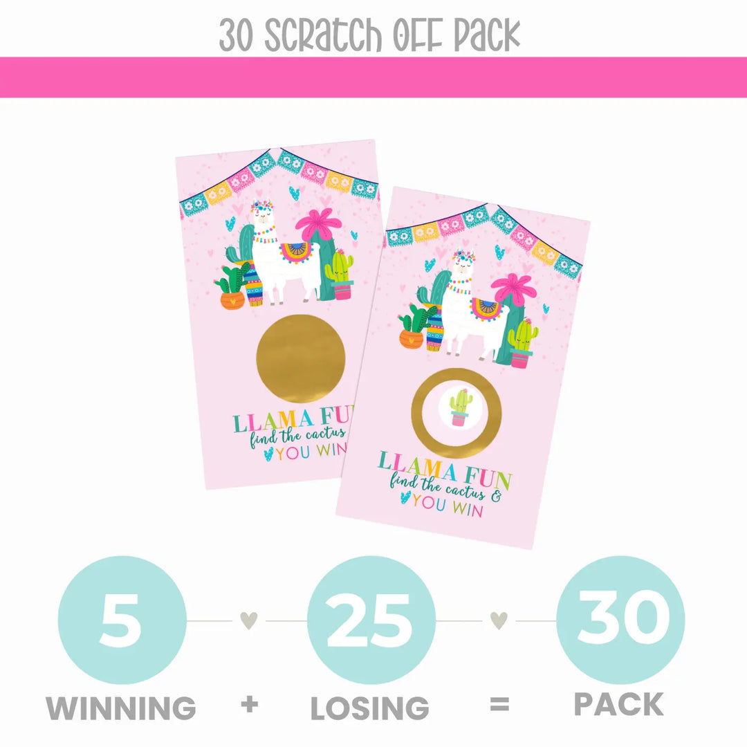 Pink Llama Fiesta Scratch Off Game (30 Pack) - Girls Baby Shower, Cute Animal Birthday, Prize Drawings - Paper Clever Party