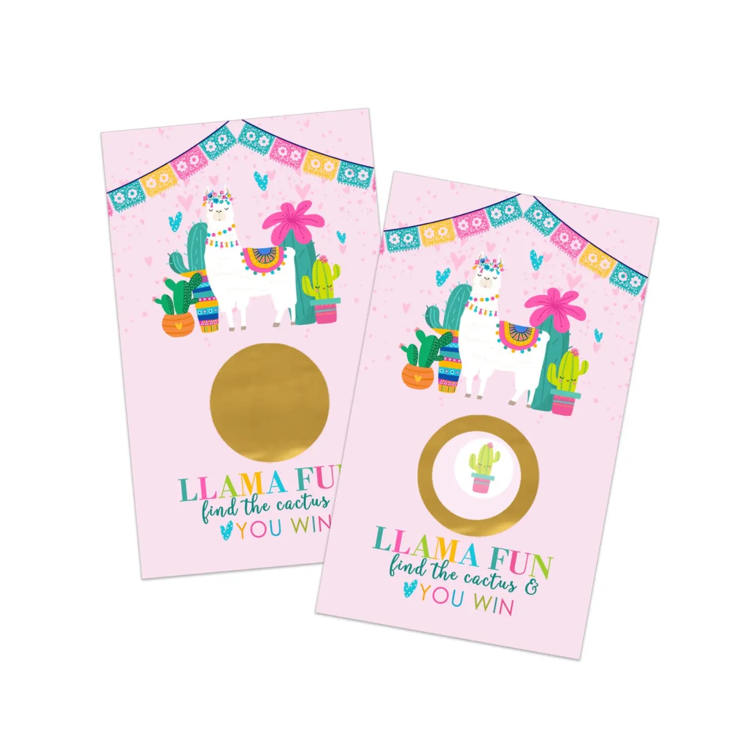 Pink llama fiesta scratch off game (30 pack) - girls baby shower cute animal birthday prize drawings - party games