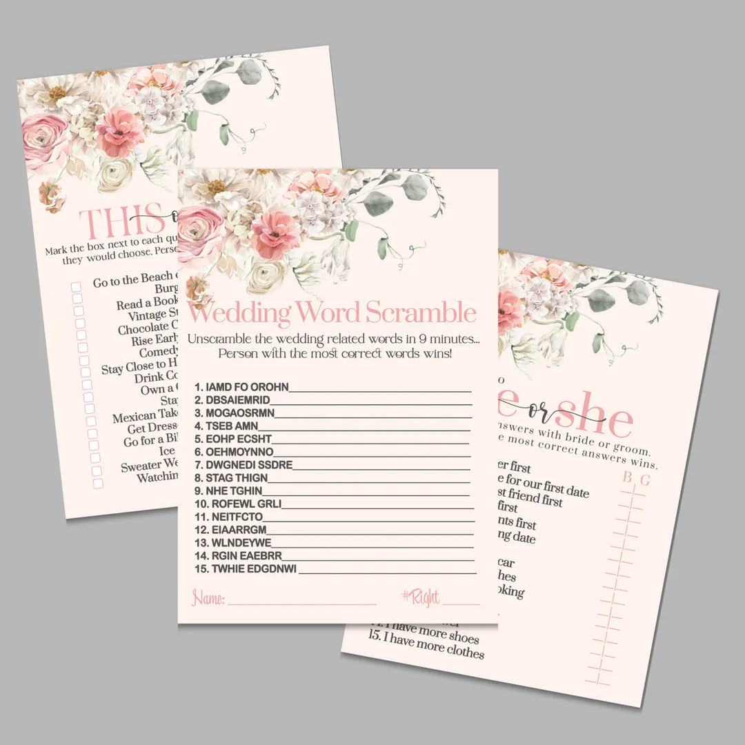 Pink peonies bridal shower instant download game printable wedding games fun for guests easy to print pdf - party