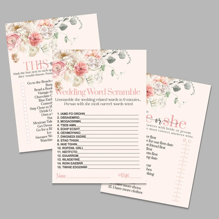 Pink peonies bridal shower instant download game printable wedding games fun for guests easy to print pdf - party