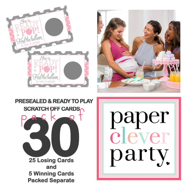 Pink Pop Baby Shower Scratch Off Game Cards (30 Pack) - Sweet Celebration Games - Paper Clever Party