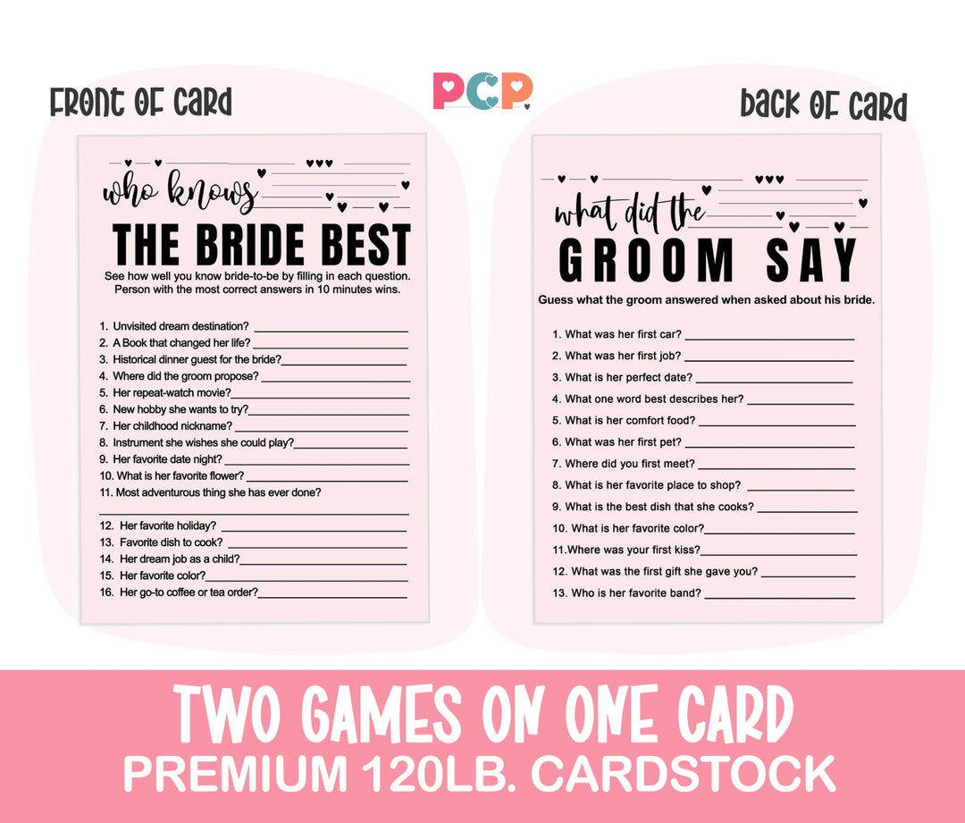 Modern Chic Bridal Shower Game Bundle 2-in-1 - Who Knows the Bride Best & What Did the Groom Say (25 Pack) - Paper Clever Party