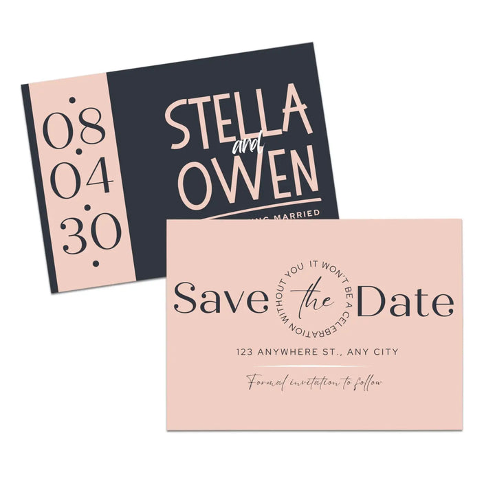 Custom Peach and Slate Grey Save the Date Cards - Personalized 4x6 Inch Invitations with Elegant Typography and White Envelopes - Perfect for Weddings, Birthdays, and Showers