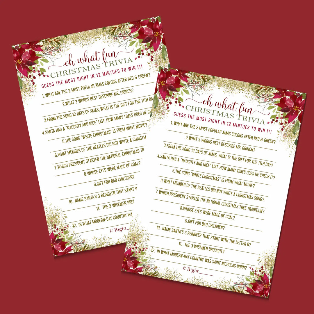Pointsettia christmas trivia printable holiday game instant download version 2 - party games