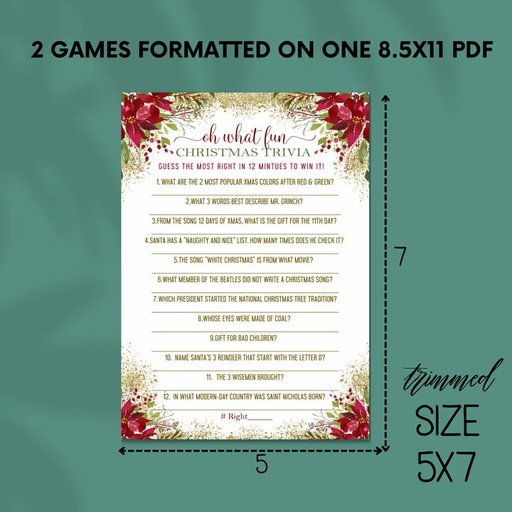Pointsettia christmas trivia printable holiday game instant download version 2 - party games