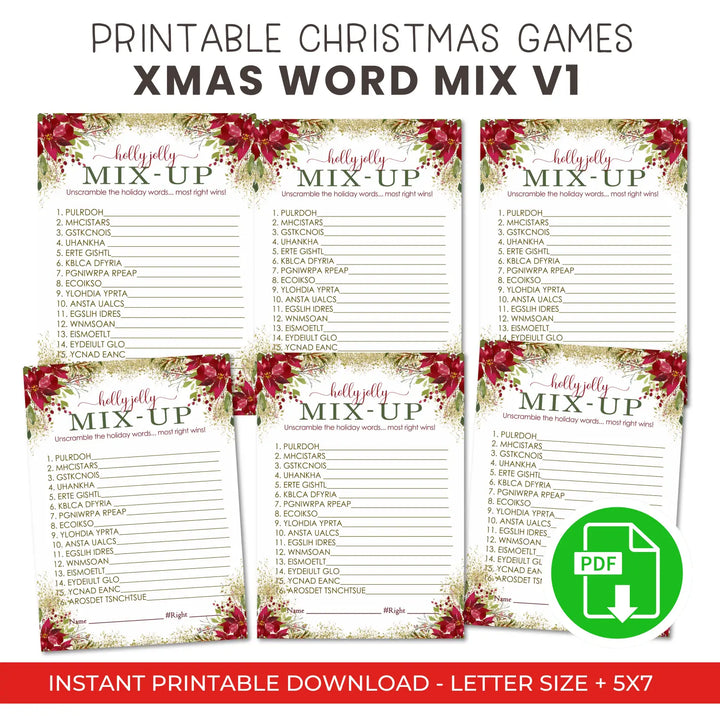 Pointsettia christmas word scramble printable – digital download instant pdf - party games
